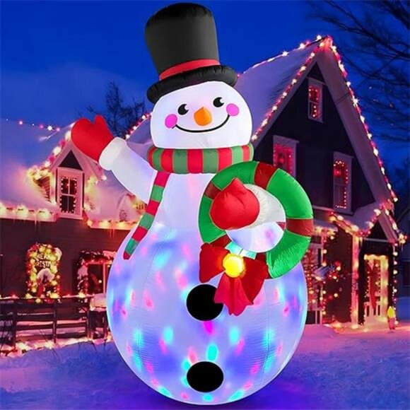 6 FT Inflatable Snowman with Rotating LED Lights, Outdoor Xmas Yard Decoration - Picture 7 of 7